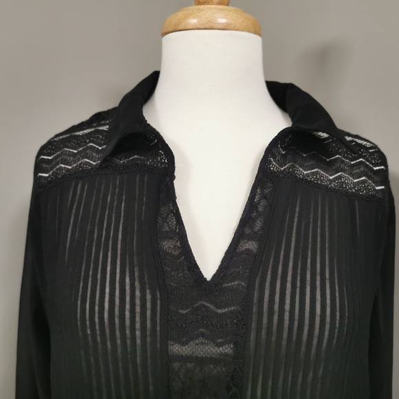 ZARA Black Sheer Blouse w Lace details - Picture 2 of 5